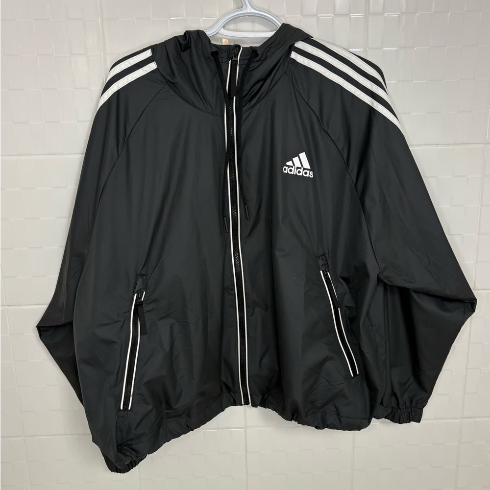 Women’s Adidas 3 Stripe Black & White Windbreaker - Picture 2 of 7